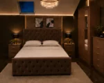 Elegant King Size Bedroom Package - 2 Door Mirror Wardrobe With Bottom Drawer - Chest of Five Drawers - Two Bedside Tables