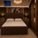 Elegant King Size Bedroom Package - 2 Door Mirror Wardrobe With Bottom Drawer - Chest of Five Drawers - Two Bedside Tables