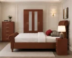 Contemporary King Size Bed Set - four Door Wardrobe With Four Drawer & 2 mirror - Chest of Five Drawers With Two Bed Side Table - Image 3