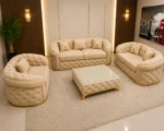 Luxury Taupe 3+2+1 Seater Chesterfield Sofa Set with Gold Trim - Image 2