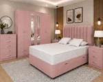 King Size Bed Furniture Set – 6 Door Wardrobe with Mirrors – Five Drawer Chest – Two Bedside Units - Image 3