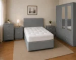 Grey King Bedroom Set - 3 Door Wardrobe With Four Drawer - Chest of Five Drawers With Two Bed Side Table - Image 2