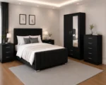 King Size Bed Home Collection - Two Door Mirror Wardrobe With Bottom Drawer - Chest of Five Drawers - Two Bedside Tables - Image 3