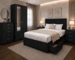 Complete Home Furniture Set - King Size Bed - 2 Door Mirror Wardrobe - Chest of Five Drawers - Two Bedside Tables - Image 4