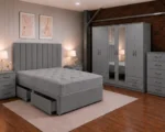 Modern King Size Bed Furniture Collection - Six Door Wardrobe With Four Drawer - Chest of Five Drawers With Two Bed Side Table - Image 5