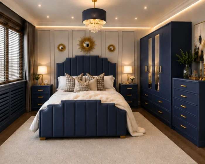 Designer Bedroom King Set with 4 Door Wardrobe With Four Drawer - Chest of Five Drawers With Two Bed Side Table