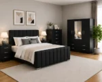 Elegant Bedroom Collection - King Size Bed - Four Door Mirror Wardrobe With Bottom Drawers - Chest of Five Drawers - Two Bedside Tables - Image 5
