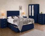 Unique Blue Color Bedroom King Set_ 3 Door Wardrobe With Four Drawer - Chest of Five Drawers With Two Bed Side Table - Image 3