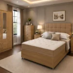 Premium Luxury King Bed Set with Three Door Wardrobe With Four Drawer - Chest of Five Drawers With Two Bed Side Table
