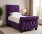 Designer Purple Sleigh Bed Frame – Luxury 3ft Single Bed with mattress - Image 4