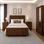 Modern King Size Bed Room Set - Two Door Mirror Wardrobe With Bottom Drawer - Chest of Five Drawers - Matching Bedside Tables