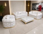 Luxury White Chesterfield 3+2+1 Seater Sofa Set with Gold Trim | Modern Velvet Sofa UK