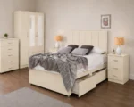 Modern Storage Cream King Size Bed Set - 3 Door Wardrobe With Four Drawer - Chest of Five Drawers With Two Bed Side Table - Image 2