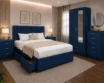 Modern King Size Bed Suite - Two Door Mirror Wardrobe With Bottom Drawer - Five Drawer Chest - Two Bedside Tables - Image 4