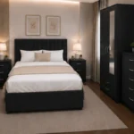 Complete Home Furniture Set - King Size Bed - 2 Door Mirror Wardrobe - Chest of Five Drawers - Two Bedside Tables