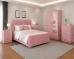 King Size Bed Home Furniture Package - 2 Door Mirror Wardrobe With Bottom Drawer - Chest of Five Drawers - Two Bedside Tables - Image 4