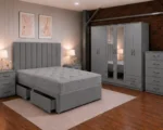 Modern King Size Bed Furniture Collection - Six Door Wardrobe With Four Drawer - Chest of Five Drawers With Two Bed Side Table - Image 2