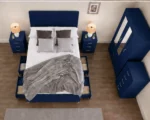 Unique Blue Color Bedroom King Set_ 3 Door Wardrobe With Four Drawer - Chest of Five Drawers With Two Bed Side Table - Image 2