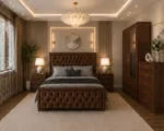 Premium Bedroom Furniture Set - King Size Bed - 5 Door Wardrobe With Full Length Mirror And Four Bottom Drawers - Bedside Table Pair