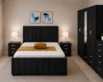 Stylish Bedroom Furniture Collection - King Size Bed With Four Door Wardrobe With Four Drawer - Chest of Five Drawers With Two Bed Side Table - Image 4