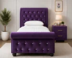 Designer Purple Sleigh Bed Frame – Luxury 3ft Single Bed with mattress