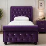 Designer Purple Sleigh Bed Frame – Luxury 3ft Single Bed with mattress