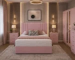 Modern Bedroom Collection - King Size Bed - 6 Door Mirror Wardrobe - Chest of Five Drawers - Two Bedside Cabinets