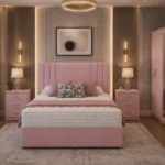 Modern Bedroom Collection - King Size Bed - 6 Door Mirror Wardrobe - Chest of Five Drawers - Two Bedside Cabinets