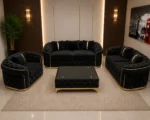 Luxury Black Velvet 3+2+1 Seater Chesterfield Sofa Set with Gold Trim - Image 5