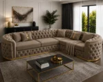 Imperial Tufted Corner Sofa with Gold Accents | Luxury L-Shaped Velvet Chesterfield Sofa UK - Image 4