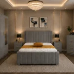 Complete Bedroom Furniture Collection - King Size Bed - Two Door Mirror Wardrobe With Drawer - Five Drawer Chest - Two Bedside Tables