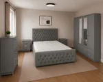 King Size Bed Furniture Set - Four Door Wardrobe With Two Mirrors And Four Bottom Drawers - Chest of Five Drawers With Two Bed Side Tables - Image 2