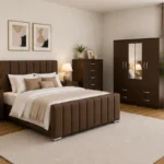 Luxury King Size Bed Suite - Four Door Wardrobe With Full Length Mirror And Bottom Drawers - Chest of Five Drawers - Two Bedside Tables