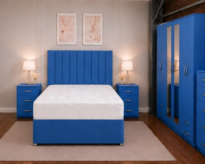 Premium King Size Bed Bedroom Set - Six Door Wardrobe With Four Drawer - Chest of Five Drawers With Two Bed Side Table