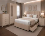 Complete Beige King Bedroom Furniture Collection - Bed, Wardrobe, Chest of Drawers  & Side Tables - Image 4