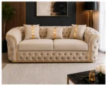 Luxury Beige Chesterfield 3 Seater Sofa with Gold Trim | Velvet Sofa UK - Image 3