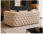 Luxury Beige Chesterfield 3 Seater Sofa with Gold Trim | Velvet Sofa UK - Image 4
