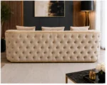 Luxury Beige Chesterfield 3 Seater Sofa with Gold Trim | Velvet Sofa UK - Image 5