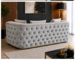 Luxury Light Grey Chesterfield 3 Seater Sofa with Gold Trim | Velvet Sofa UK - Image 4