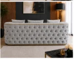 Luxury Light Grey Chesterfield 3 Seater Sofa with Gold Trim | Velvet Sofa UK - Image 5