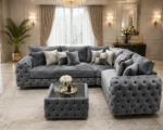 Light Grey Corner Sofa - Luxury L Shape Sofa with Deep Button Detailing - Image 2