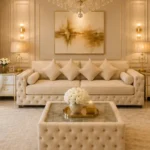 Elegant Beige 3 Seater Sofa with Tufted Detailing Luxurious Comfort - Modern Living Room Sofa with Plush Cushions