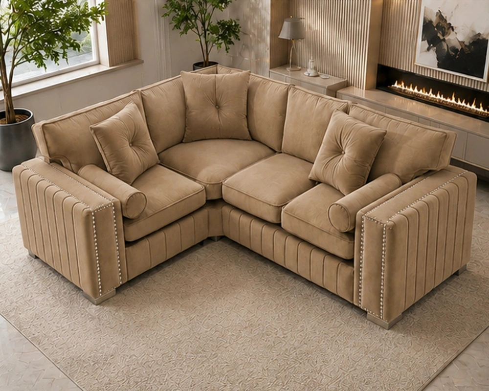 1 Exceptional L-Shaped Living Room Couch with Deep Cushions Luxury Oak 4 Seater Sofa – Elegant Deep Seating Lounge Furniture - Image 1