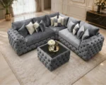 Light Grey Corner Sofa - Luxury L Shape Sofa with Deep Button Detailing - Image 3