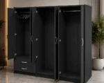 Modern 6 Door Wardrobe with 2 Bottom Drawers Large Clothes Storage - Image 5
