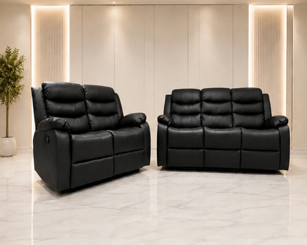 1 Luxury Comfort with the Roma 3+2 Recliner Sofa Set Modern Black Leather Recliner Sofa Set – Stylish & Comfortable Living Room Furniture - Image 1