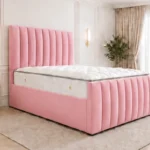 Pink King Size Bed – Modern Panel Line King Size Bed with Mattress