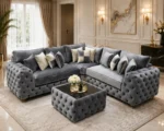 Light Grey Corner Sofa - Luxury L Shape Sofa with Deep Button Detailing