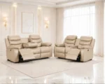 Beige Roma Recliner Sofa Set 3+2 – Luxury Leather Living Room Suite