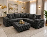 5 Seater Charcoal Chesterfield Corner Sofa – Premium Buttoned Luxury Design